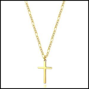 Gold Filled Cross Necklace Figaro Chain Stainless Steel Pendant Faith Jewelry